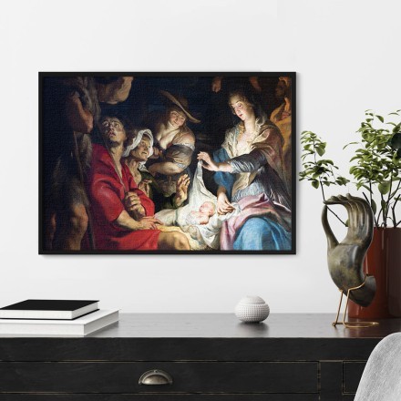 Central part of paint of Nativity scene