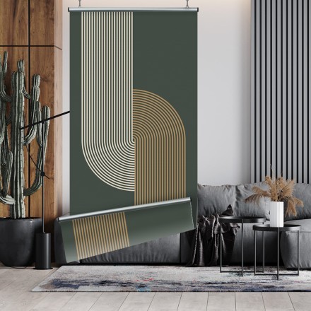 Beige & white lines in green