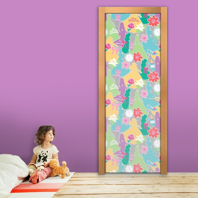 Αυτοκόλλητο Πόρτας Πολύχρωμο μοτίβο με πριγκίπισσες