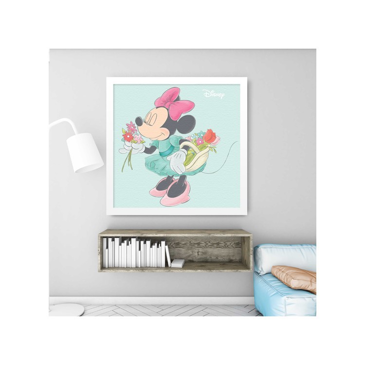 Πίνακας σε Καμβά Minnie Mouse with lots of flowers!