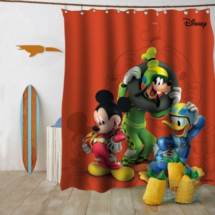 Ο mickey, o Donald και ο Goofy, οδηγοί. Κουρτίνα Μπάνιου