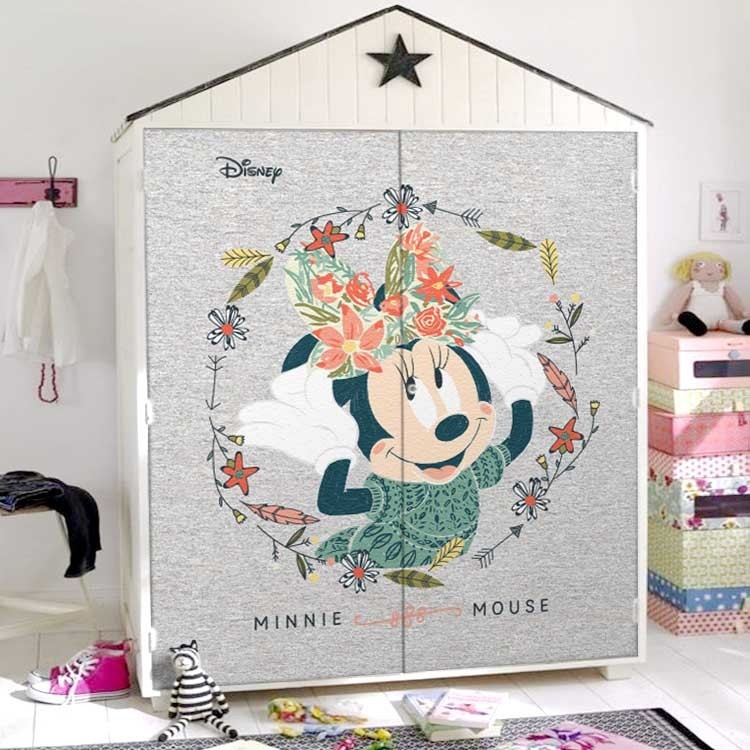 Αυτοκόλλητο Ντουλάπας H Minnie σε στεφάνι με λουλούδια, Mickey Mouse