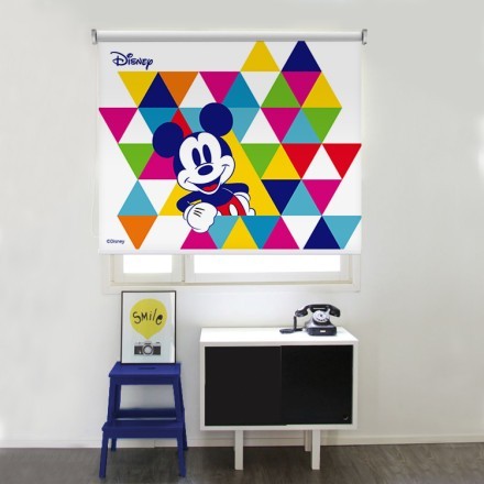 Mickey Mouse με πολύχρωμο τριγωνικό φόντο Ρολοκουρτίνα - Ρόλερ Σκίασης