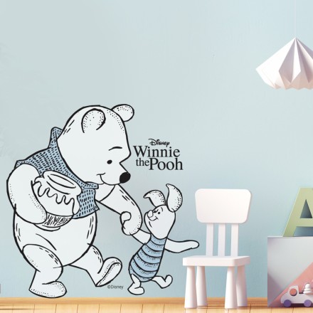 Winnie the pooh μαζί με το γουρουνάκι και ένα βαζάκι με μέλι! Αυτοκόλλητο Τοίχου
