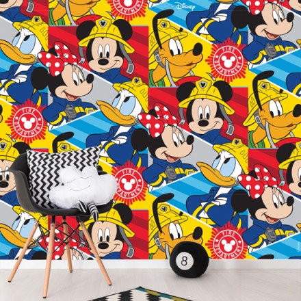 Fire department, Mickey, Minnie Mouse,Pluto, Donald duck! Ταπετσαρία Τοίχου