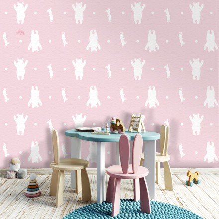 Pink White Pattern, Winnie the Pooh Ταπετσαρία Τοίχου