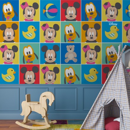 Μικρά χαριτωμένα πλασματάκια Mickey, Minnie, Pluto! Ταπετσαρία Τοίχου