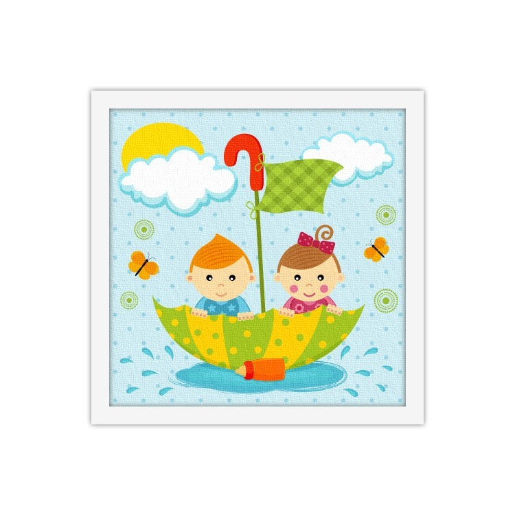Πίνακας σε Καμβά Κορίτσι και αγόρι επιπλέουν με ομπρέλα