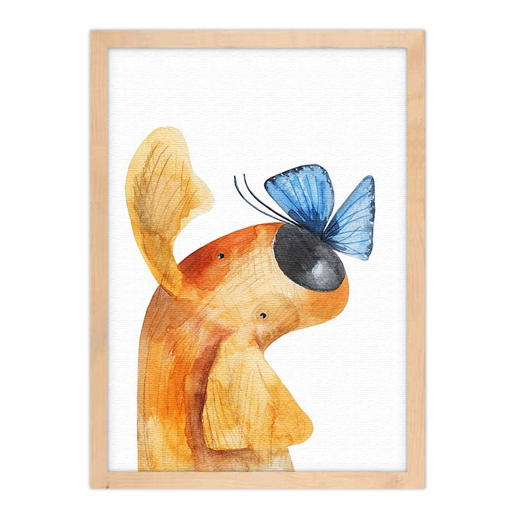 Πίνακας σε Καμβά Σκύλος παίζει με πεταλούδα