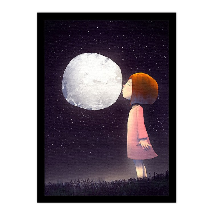 Πίνακας σε Καμβά Κοριτσάκι φιλάει το φεγγάρι