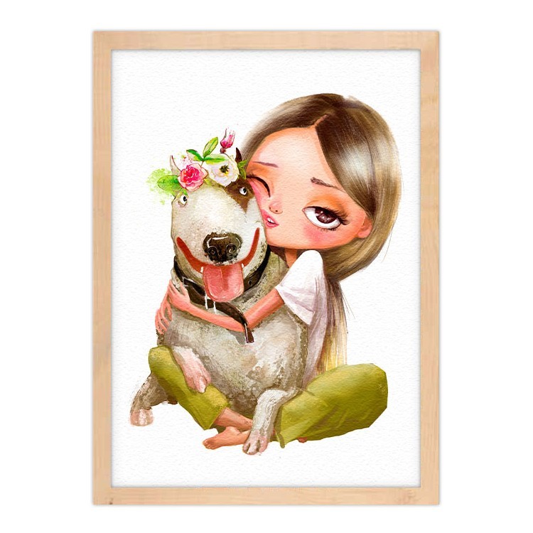 Πίνακας σε Καμβά Κορίτσι αγκαλιάζει σκύλο
