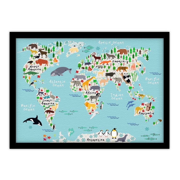 Πίνακας σε Καμβά Χάρτης με ζώα