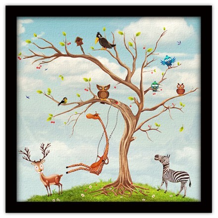 Ζωάκια σε δέντρο Πίνακας σε Καμβά