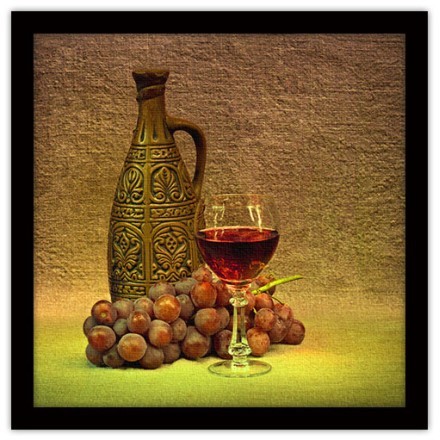 Κόκκινο κρασί με σταφύλι Πίνακας σε Καμβά