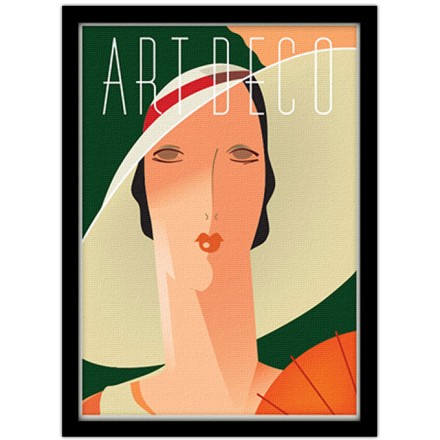 Art deco γυναίκα με μεγάλο καπέλο Πίνακας σε Καμβά