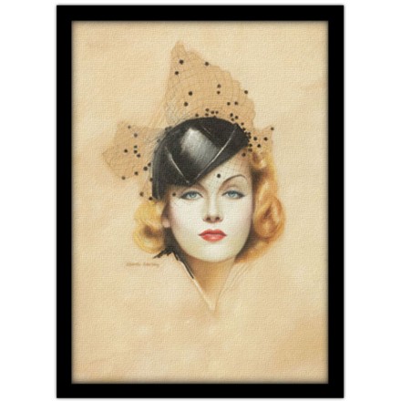 Pin up γυναίκα με καπέλο από τούλι Πίνακας σε Καμβά