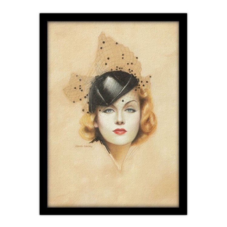Πίνακας σε Καμβά Pin up γυναίκα με καπέλο από τούλι