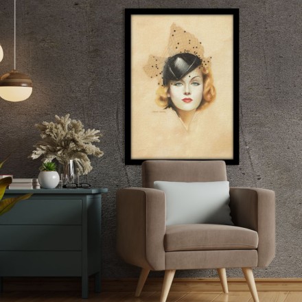 Pin up γυναίκα με καπέλο από τούλι