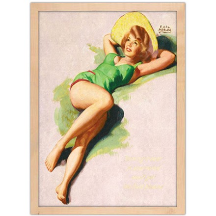 Pin up γυναίκα ξαπλωμένη στην άμμο Πίνακας σε Καμβά