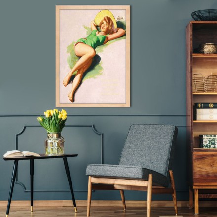 Pin up γυναίκα ξαπλωμένη στην άμμο