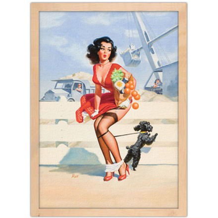 Pin up γυναίκα με σκύλο Πίνακας σε Καμβά