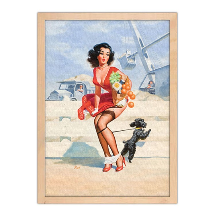 Πίνακας σε Καμβά Pin up γυναίκα με σκύλο