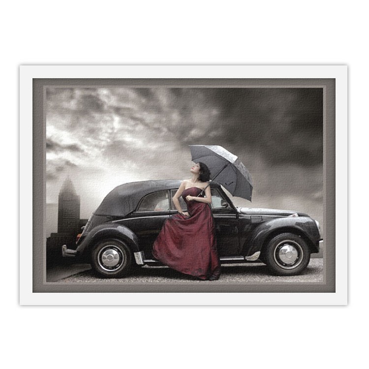 Πίνακας σε Καμβά Art deco γυναίκα σε αυτοκίνητο αντίκα