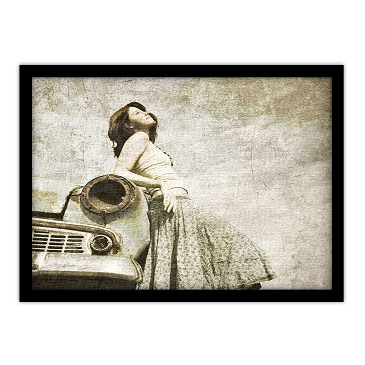 Πίνακας σε Καμβά Ρετρό κορίτσι με το αυτοκίνητό