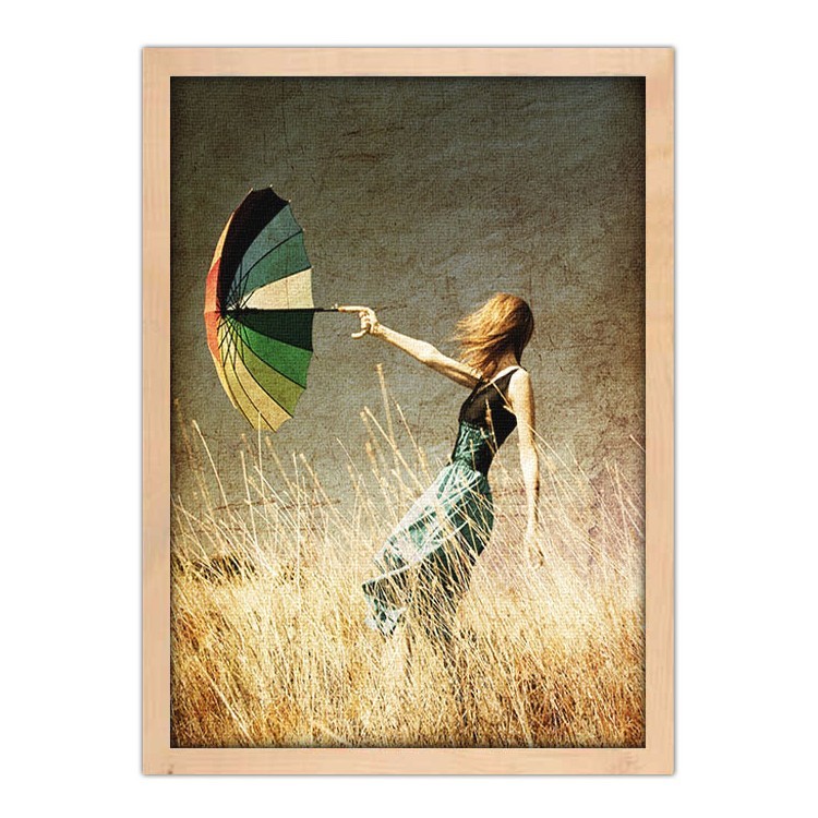 Πίνακας σε Καμβά Κορίτσι που κρατάει πολύχρωμη ομπρέλα