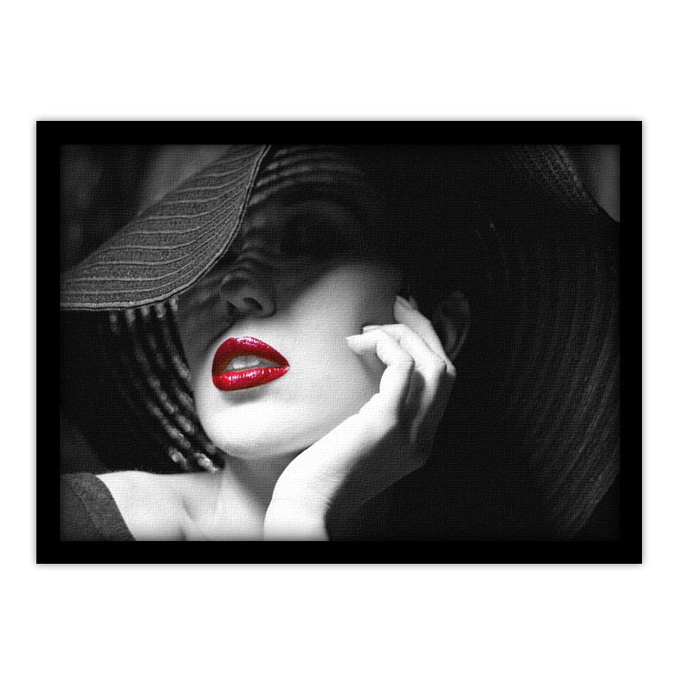 Πίνακας σε Καμβά Ασπρόμαυρο Πορτραίτο Γυναίκας με Κόκκινα Χείλη