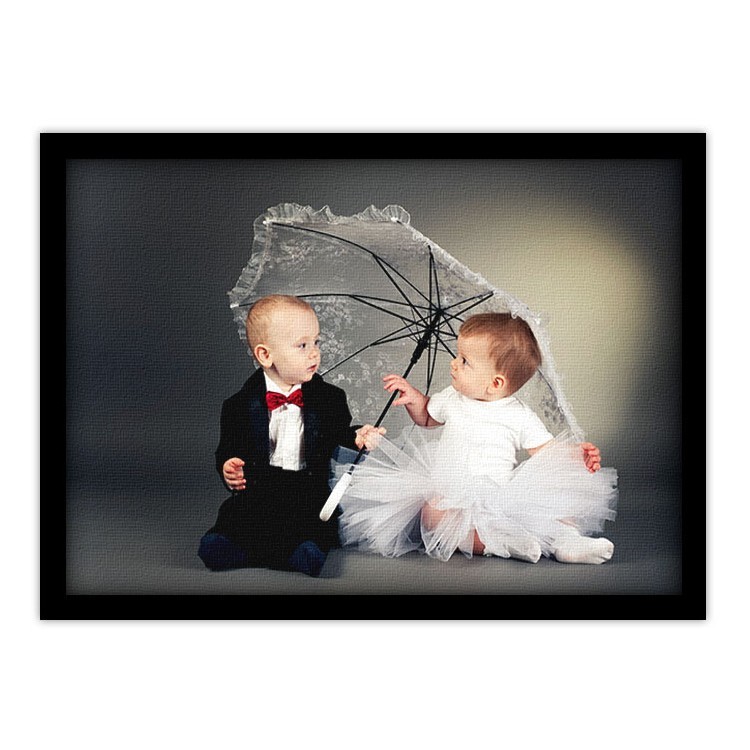 Πίνακας σε Καμβά Χαριτωμένα μωρά κάτω από ομπρέλα