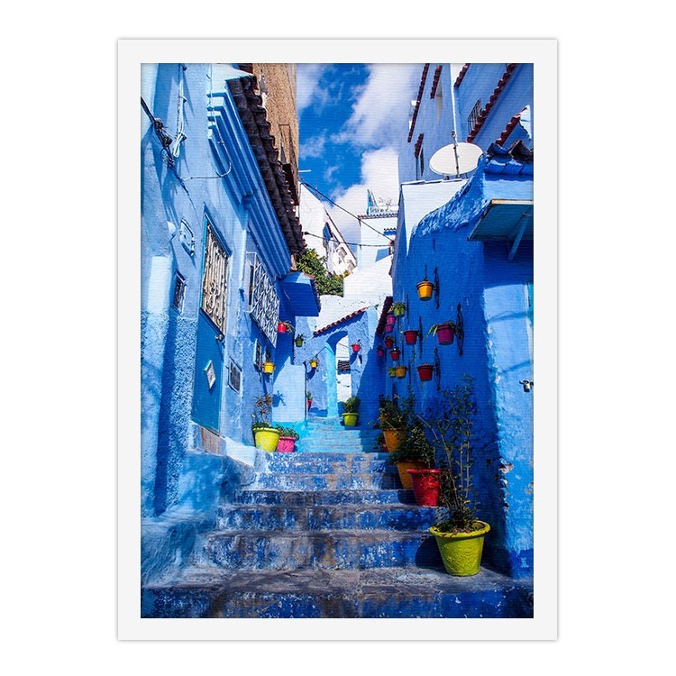 Πίνακας σε Καμβά Μπλε χρώματα στα σκαλιά και στα κτήρια