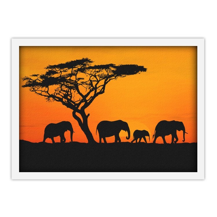 Πίνακας σε Καμβά Ελέφαντες στο ηλιοβασίλεμα