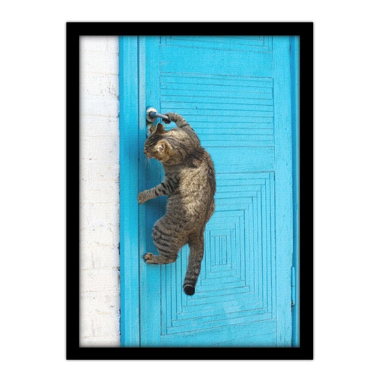 Πίνακας σε Καμβά Γάτα ανοίγει την πόρτα