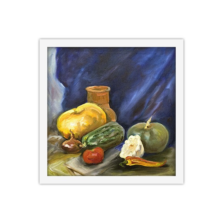Πίνακας σε Καμβά Φρούτα και λαχανικά σε μπλε φόντο