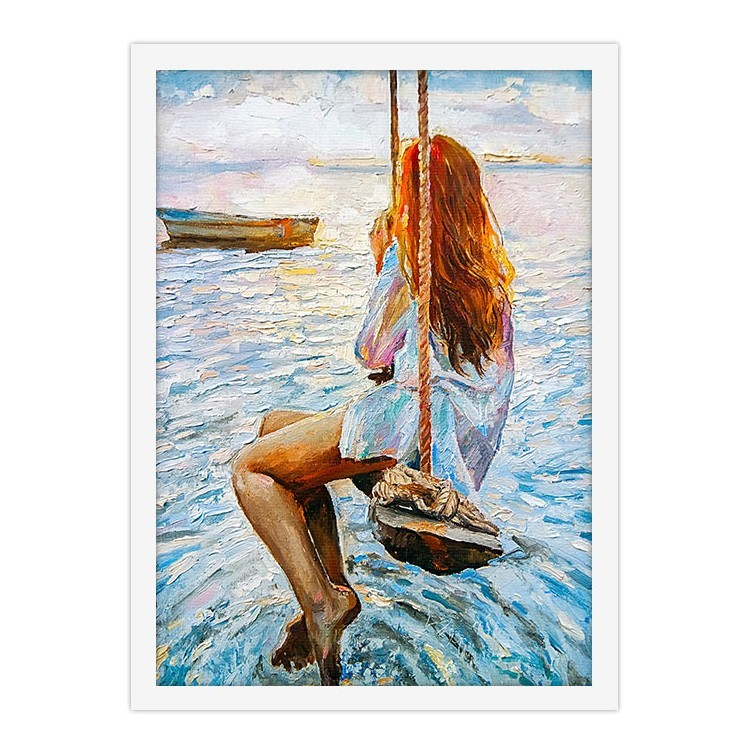 Πίνακας σε Καμβά Κοπέλα σε κούνια πάνω από την θάλασσα