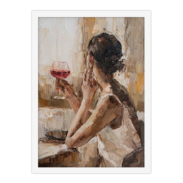 Πίνακας σε Καμβά Πλάτη κοπέλας με ποτήρι κρασί