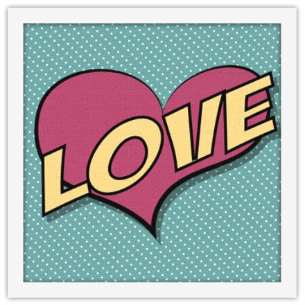 Καρδιά ''LOVE'' σε πουά φόντο Πίνακας σε Καμβά