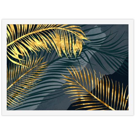 Gold leaves with blue Πίνακας σε Καμβά