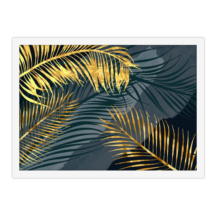 Πίνακας σε Καμβά Gold leaves with blue