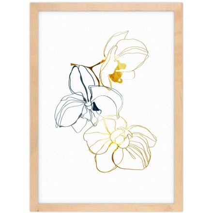Λευκό φόντο με γραμμικά λουλούδια Πίνακας σε Καμβά