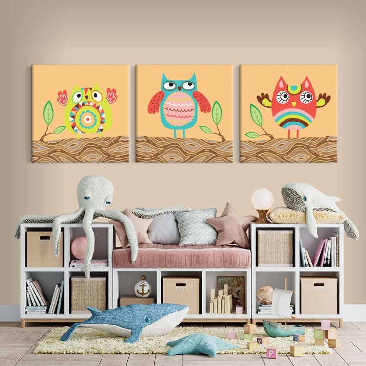 Multi Panel Πίνακας Πολύχρωμες Κουκουβάγιες