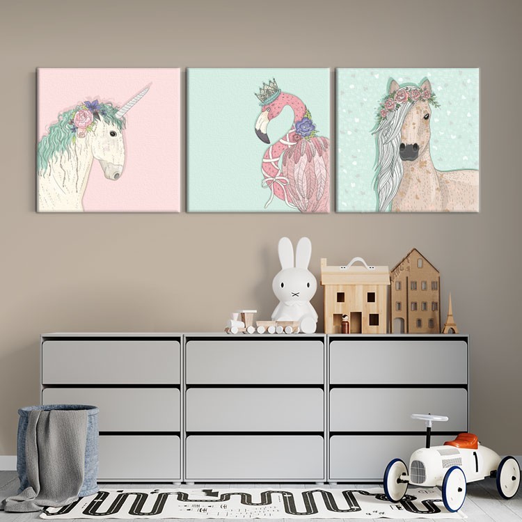 Multi Panel Πίνακας Άλογα και Φαμίνγκο