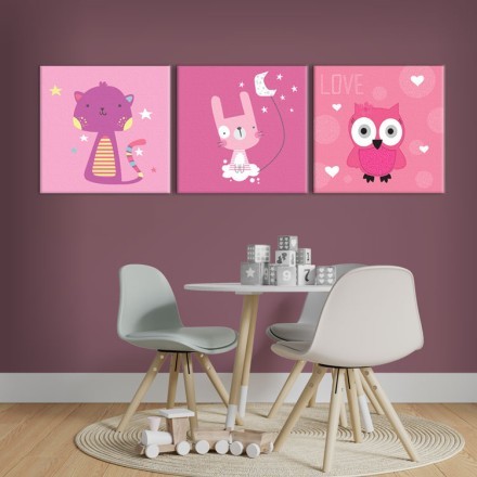 Ροζ Χαριτωμένα Ζωάκια Multi Panel Πίνακας