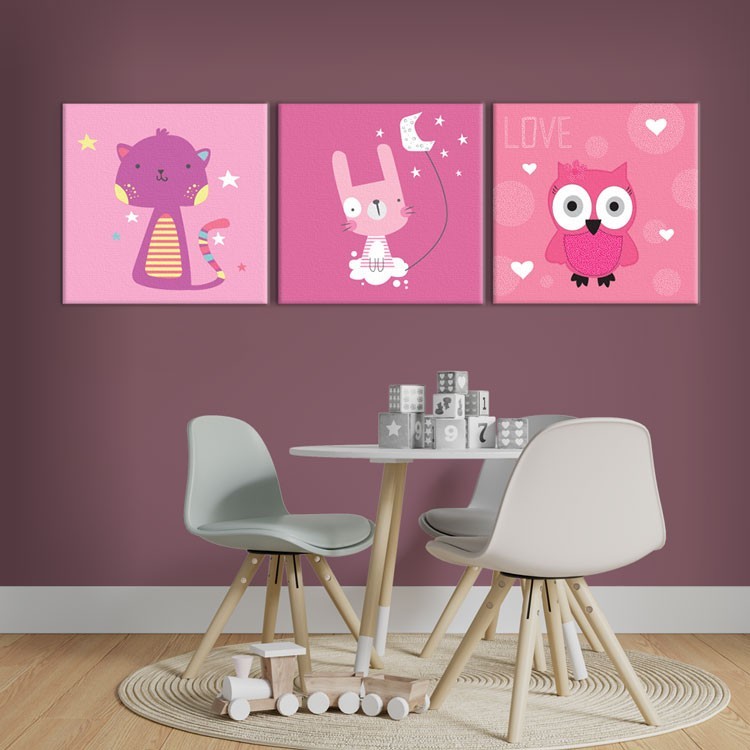 Multi Panel Πίνακας Ροζ Χαριτωμένα Ζωάκια