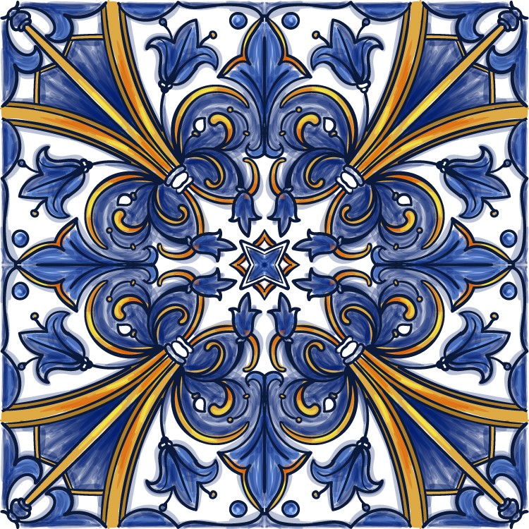  Portuguese tile in shades of blue and yellow