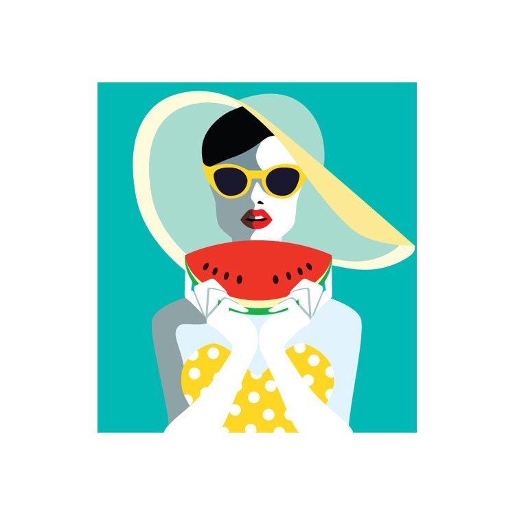  Ρετρό γυναίκα τρώει καρπούζι