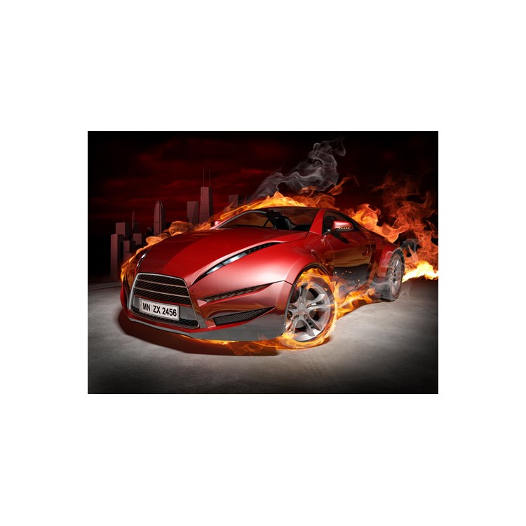  Κόκκινο σπορ αυτοκίνητο με φωτιές