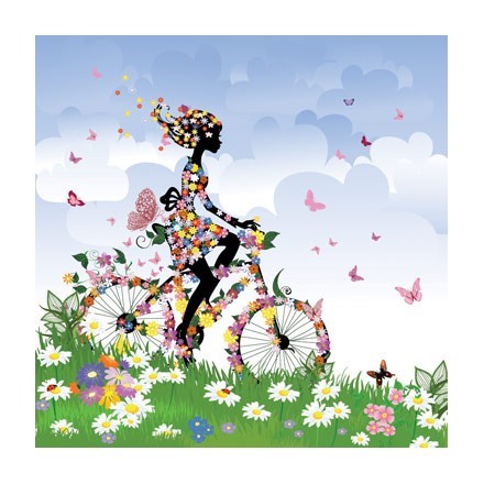 Κορίτσι με λουλούδια σε ποδήλατο