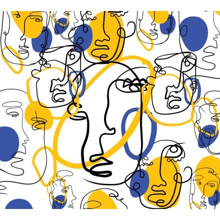 Blue and yellow with faces